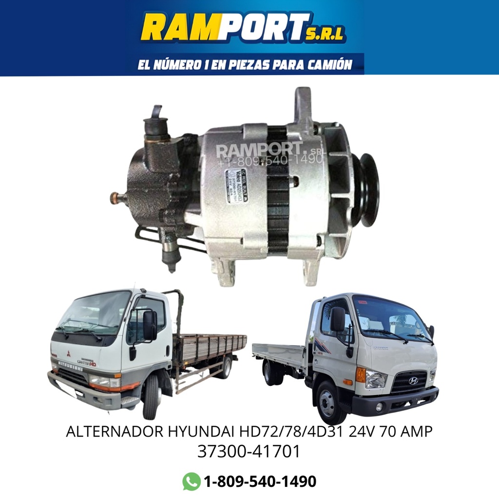 [37300-41701] ALTERNADOR HYUNDAI HD72/78/4D31 24V 70 AMP 