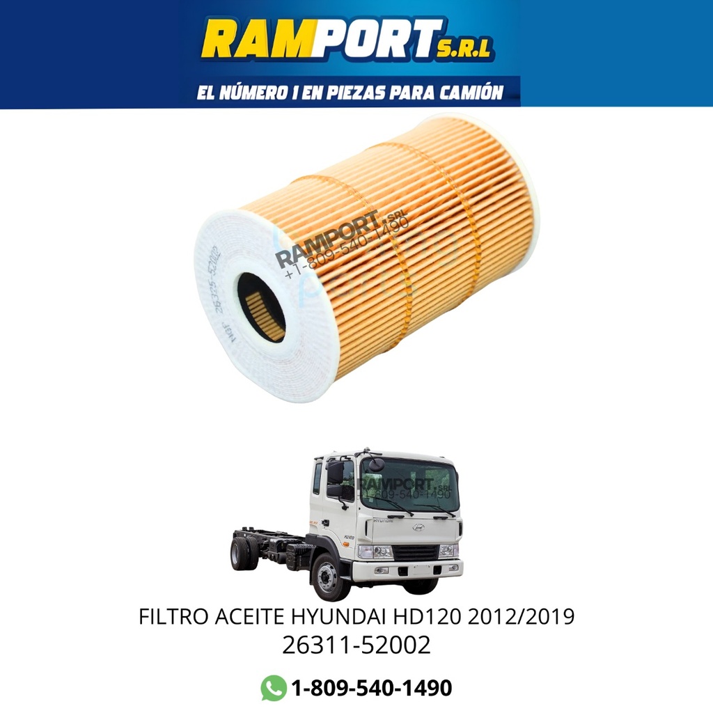[26311-52002] FILTRO ACEITE HYUNDAI HD120 2012/2019