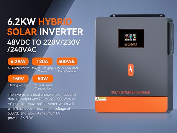 Inversor Solar PowMr USA 6.2KW 48V híbridos 220V onda sinusoidal pura con controlador de carga Solar MPPT 120A y WIFI para Panel 60-500VDC