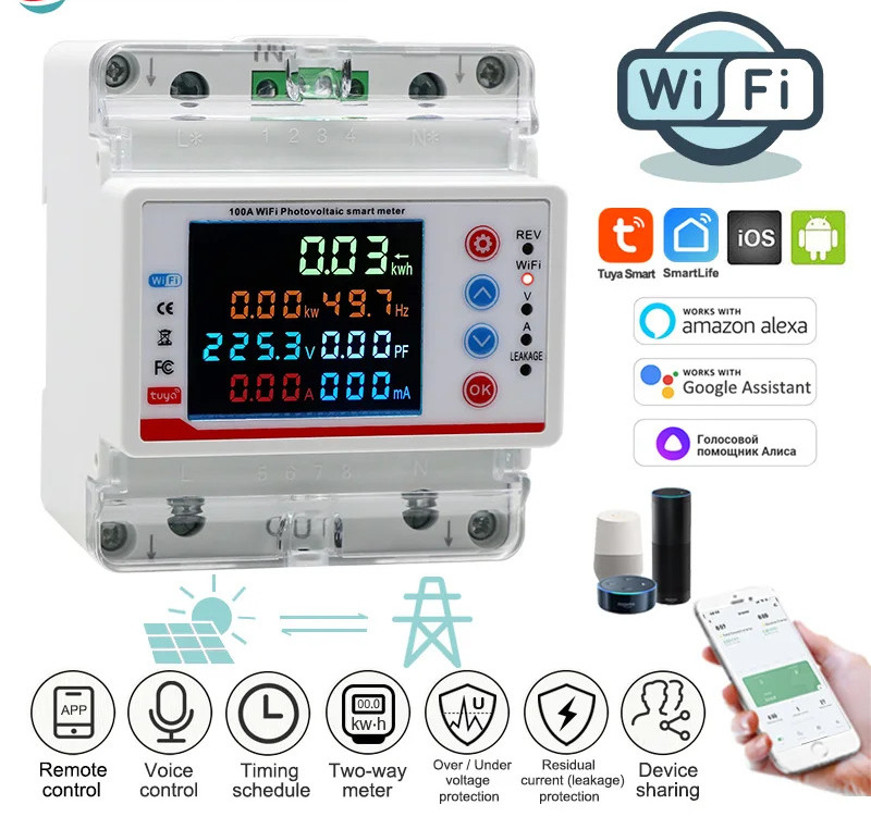 [WTDG-J4 100A] Tuya Smart Life WiFi monofásico 100A monitor de energía medidor prepago bidireccional temporizador Protector de corriente de voltaje de cierre automátic