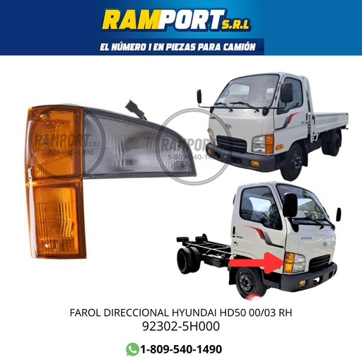 [92302-5H000] FAROL DIRECCIONAL HYUNDAI HD50 00/03 RH