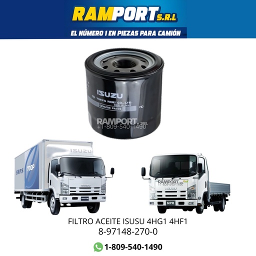 [NT8-97148-270-0] FILTRO ACEITE ISUZU 4HG1 4HF1 C-1515