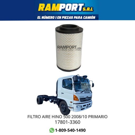 [17801-3360] FILTRO AIRE HINO 500 2008/10 PRIMARIO