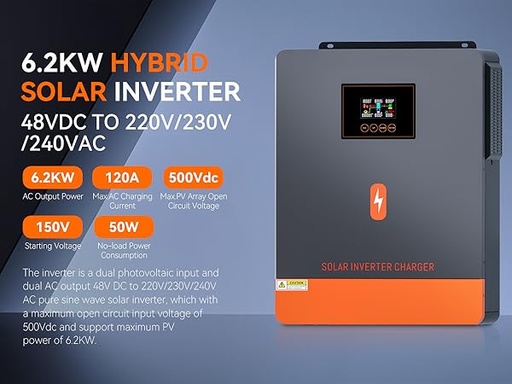 [POW-HVM6200W-48V] Inversor Solar PowMr USA 6.2KW 48V híbridos 220V onda sinusoidal pura con controlador de carga Solar MPPT 120A y WIFI para Panel 60-500VDC