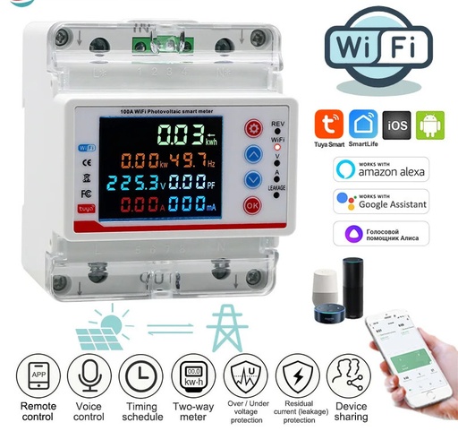 [WTDG-J4 100A] Tuya Smart Life WiFi monofásico 100A monitor de energía medidor prepago bidireccional temporizador Protector de corriente de voltaje de cierre automátic